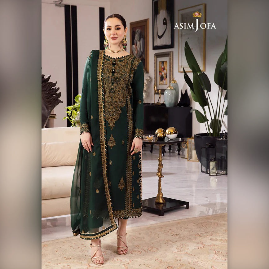Premium Heavy Embroidered Bottle Green Chiffon Dress - Ideal For Mehndi Function