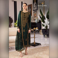 Premium Heavy Embroidered Bottle Green Chiffon Dress - Ideal For Mehndi Function