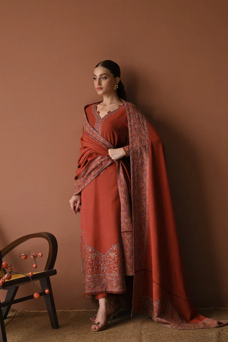 BATIK-3PC DHANAK EMBROIDERED SHIRT WITH DHANAK EMBROIDERED SHAWL AND TROUSER-BIC