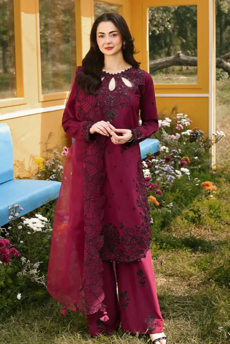 Wine Black Embroidered Straight Suit Set With Designer Dupatta