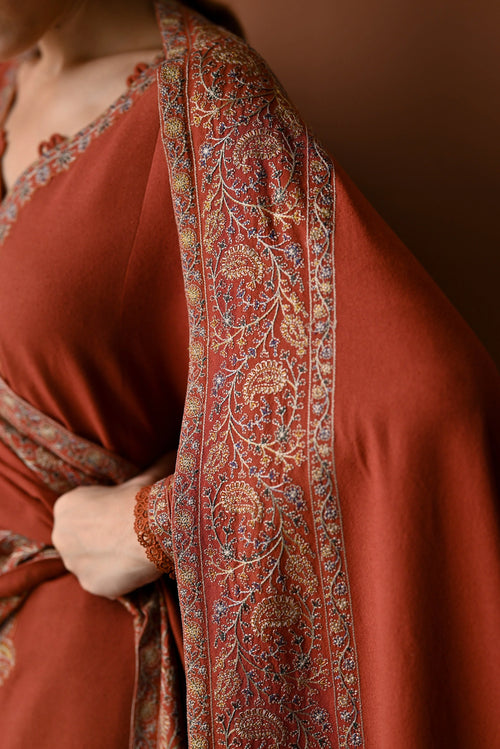 BATIK-3PC DHANAK EMBROIDERED SHIRT WITH DHANAK EMBROIDERED SHAWL AND TROUSER-BIC