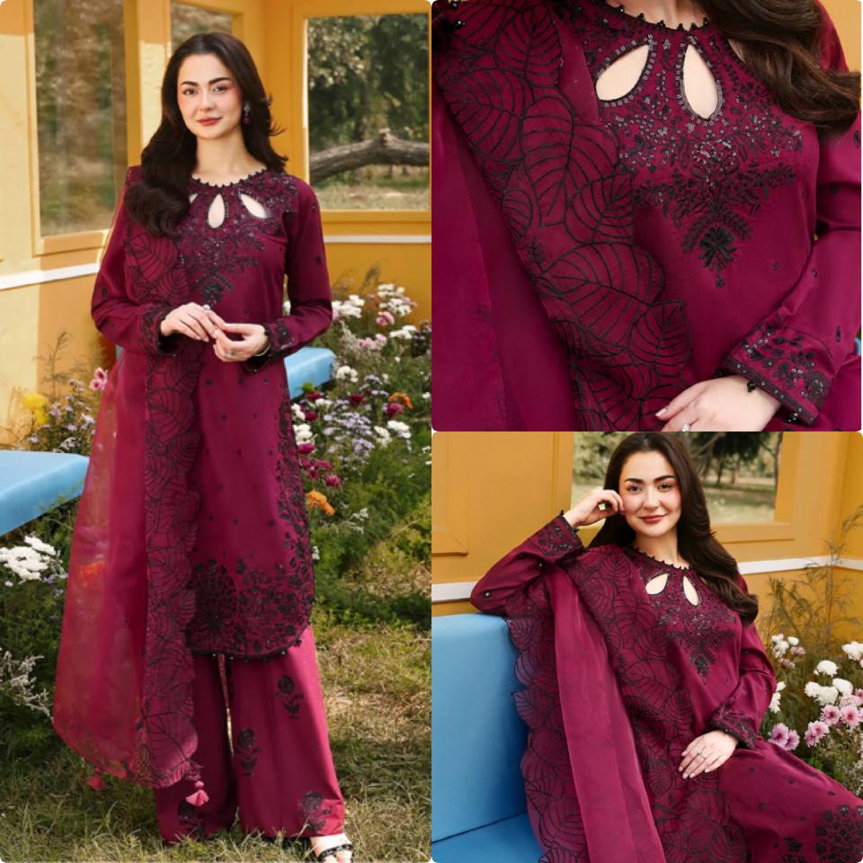 Wine Black Embroidered Straight Suit Set With Designer Dupatta