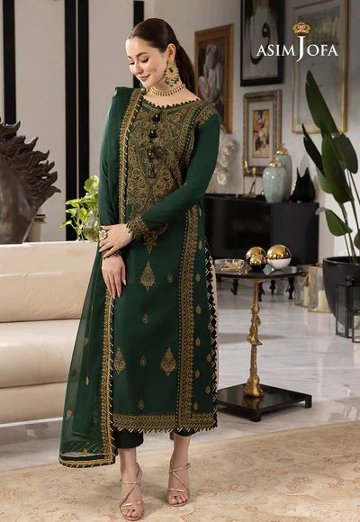 Premium Heavy Embroidered Bottle Green Chiffon Dress - Ideal For Mehndi Function