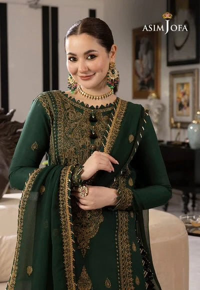 Premium Heavy Embroidered Bottle Green Chiffon Dress - Ideal For Mehndi Function