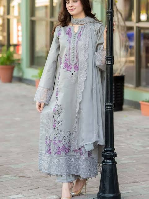 Mushq - 3PC Lawn Chikankari Embroidered Shirt With Chiffon Embroidered Dupatta And Trouser - SS02890