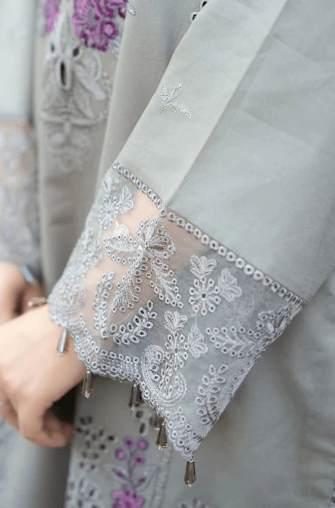 Mushq - 3PC Lawn Chikankari Embroidered Shirt With Chiffon Embroidered Dupatta And Trouser - SS02890