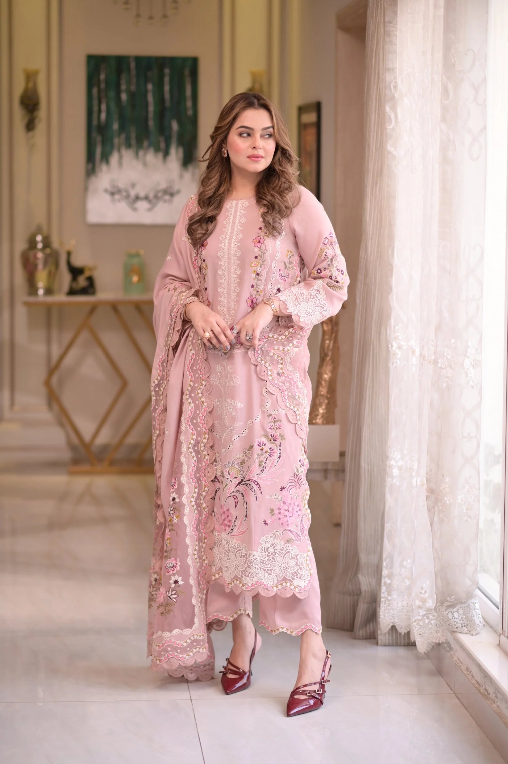 Lawn-3PC Embroidered Shirt With Embroidered Cotton Viscose Dupatta-5107