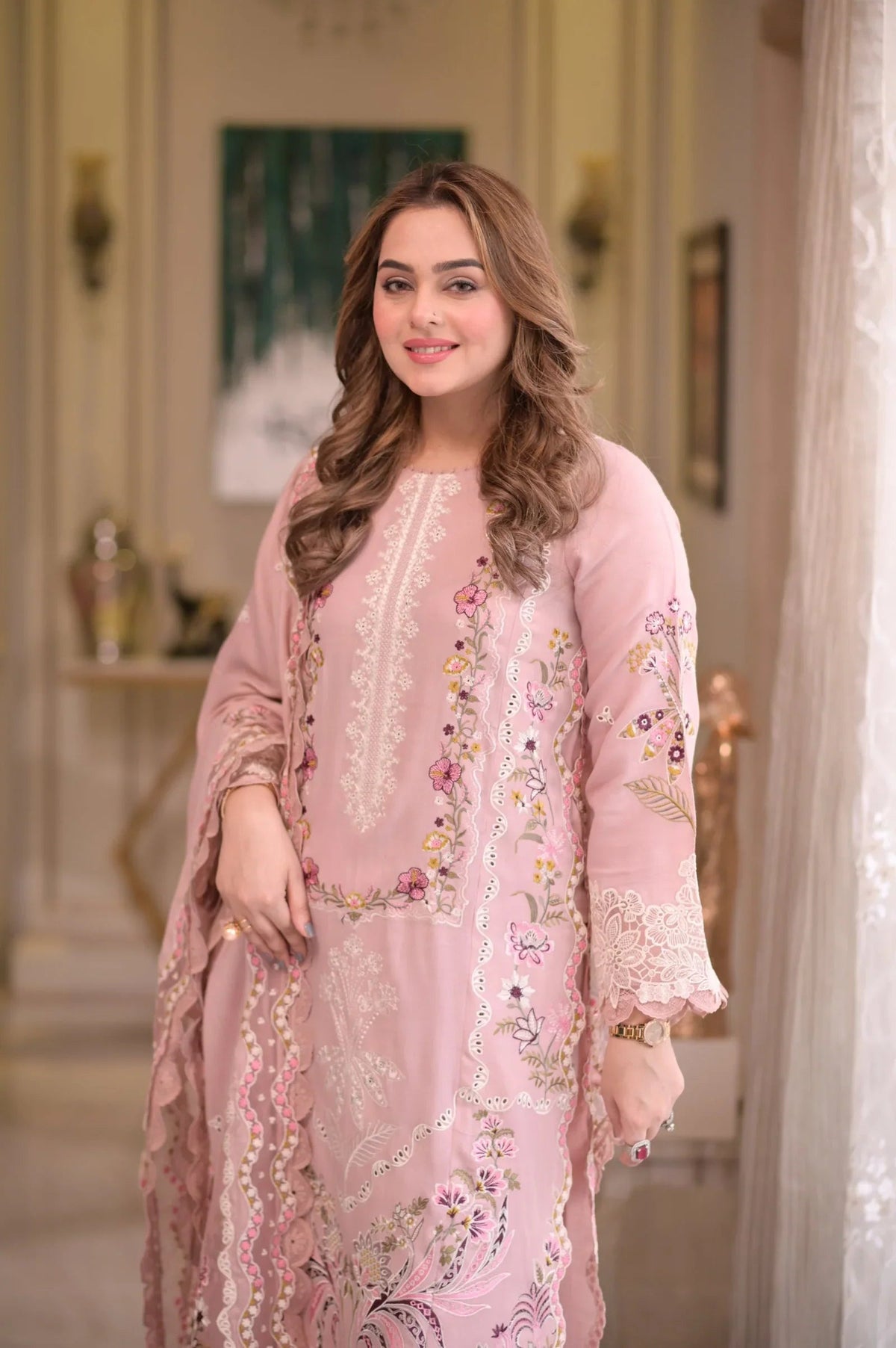 Lawn-3PC Embroidered Shirt With Embroidered Cotton Viscose Dupatta-5107